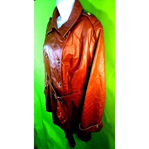 Brown Leather Trench Coat by Milan BRAND NEW WITH TAGS - Picture 2 of 11